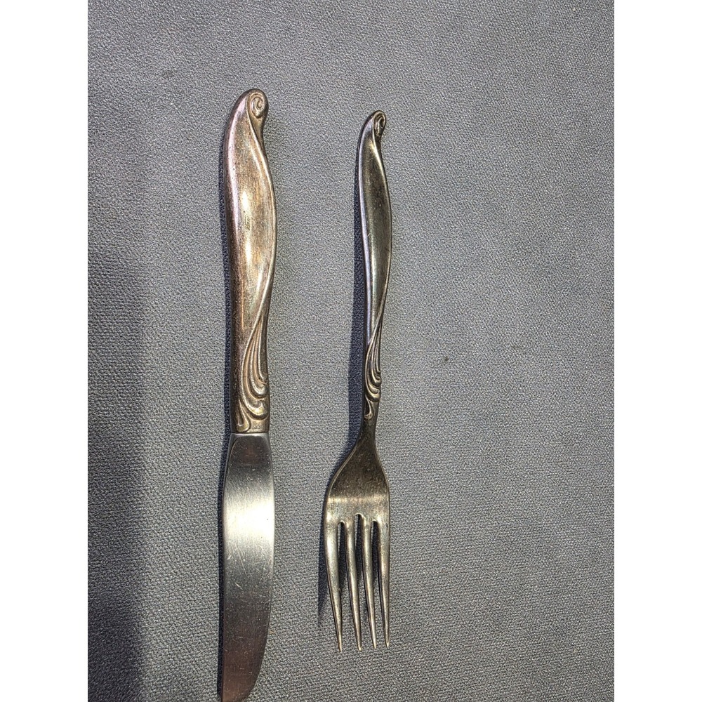 1881 Rogers Oneida Flirtation Silverplate Dinner Fork and Knife Set 2pc 1959